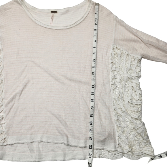 Free People Love Me Do Top Linen Blend Striped Crochet Pullover Pink White Small - Picture 13 of 15